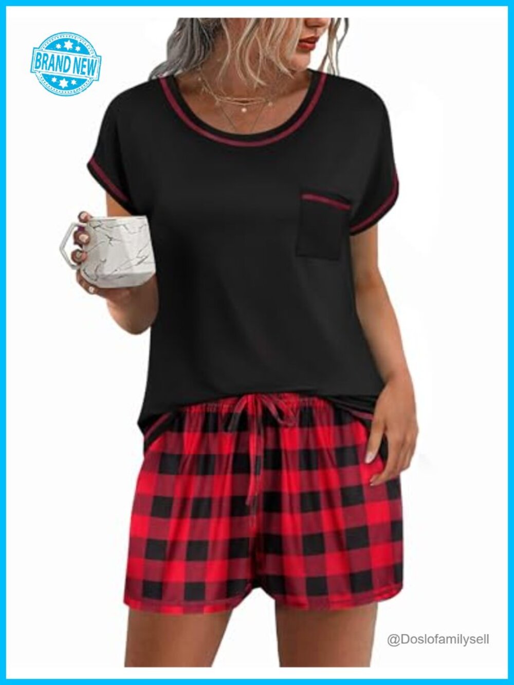 Ekouaer Women's 2-Piece Pajama Set Short Sleeve Top and Shorts Lounge